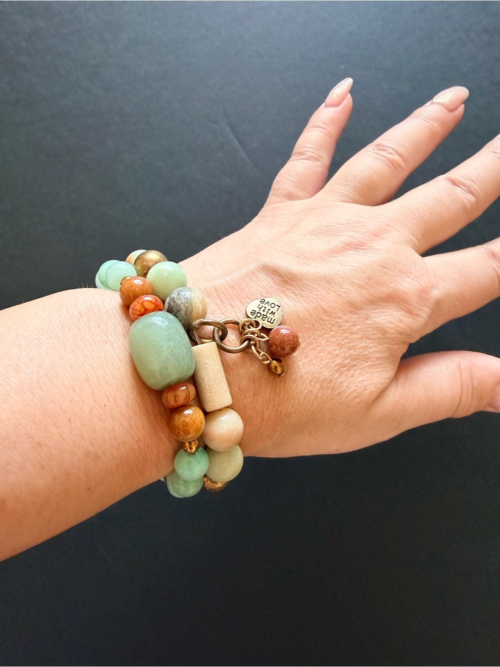 Jasper, quartz, died agathe and pyrite stretch bracelet Set of 2, OOAK